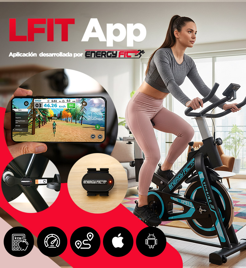 Bicicleta Spinning Shock Rider Profesional Con Amortiguador 30 Kgs y App Bluetooth