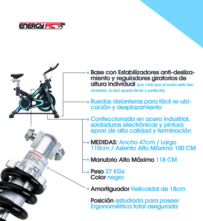 Bicicleta Spinning Shock Rider Profesional Con Amortiguador 30 Kgs y App Bluetooth