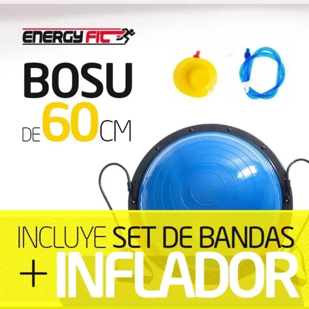Bosu Semi Esfera 60 Cm Equilibrio + Set Bandas + Inflador