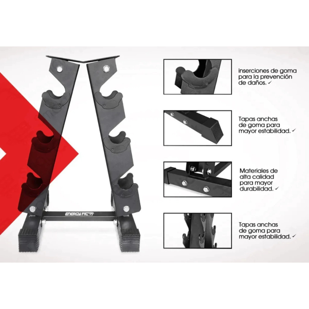 Rack Mancuernas Hexagonales Mancuernero Vertical Gym 3 Pares Negro