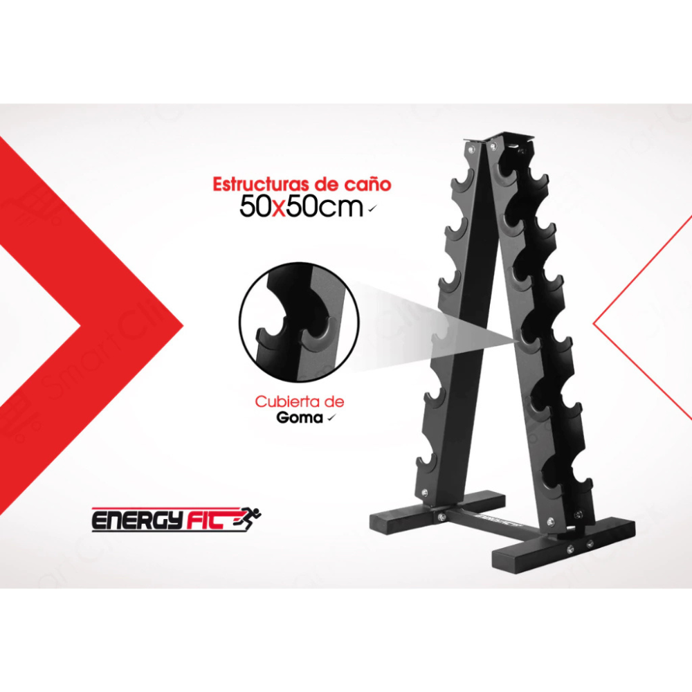 Rack Mancuernas Hexagonales Mancuernero Vertical Gym 6 Pares Negro
