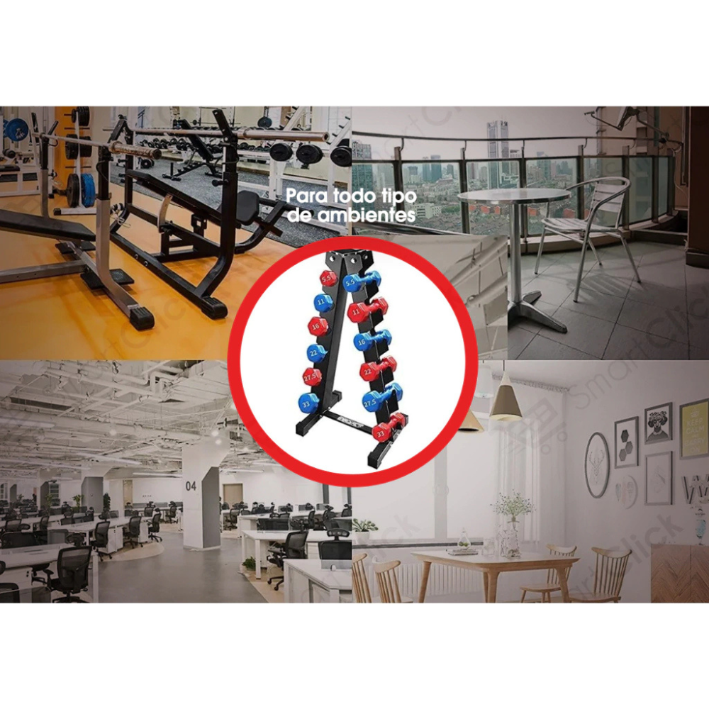 Rack Mancuernas Hexagonales Mancuernero Vertical Gym 6 Pares Negro