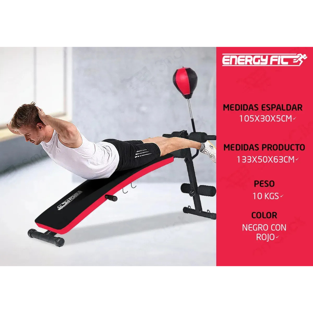 Banco Abdominales Curvo Boxeo + Mancuernas + Puching Ball