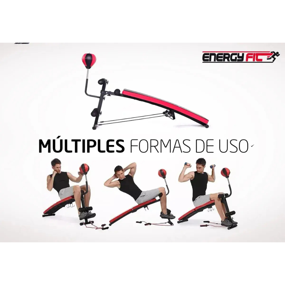 Banco Abdominales Curvo Boxeo + Mancuernas + Puching Ball