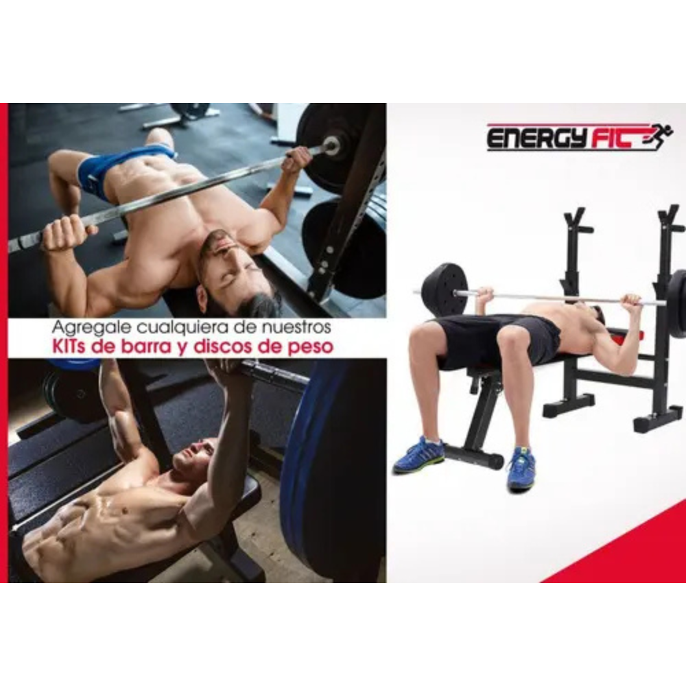Banco De Pecho Pesas Plano Regulable Plegable + Paralelas Energy Fit