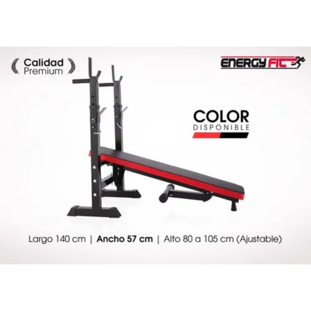 Banco De Pecho Pesas Plano Regulable Plegable + Paralelas Energy Fit
