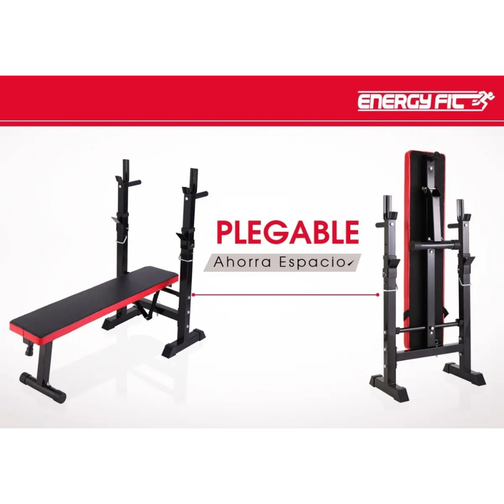 Banco De Pecho Pesas Plano Regulable Plegable + Paralelas Energy Fit