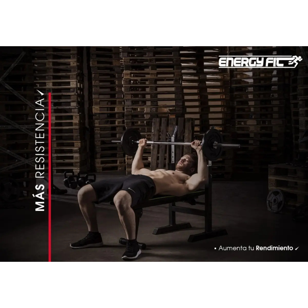 Banco De Pecho Pesas Plano Regulable Plegable + Paralelas Energy Fit