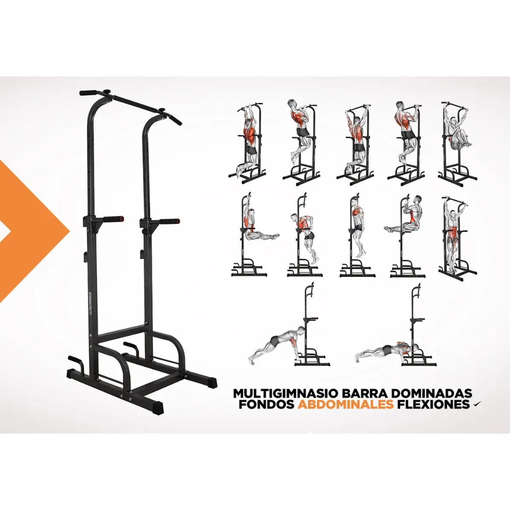 Multigimnasio Barra Dominadas Fondos Abdominales Flexiones Negro