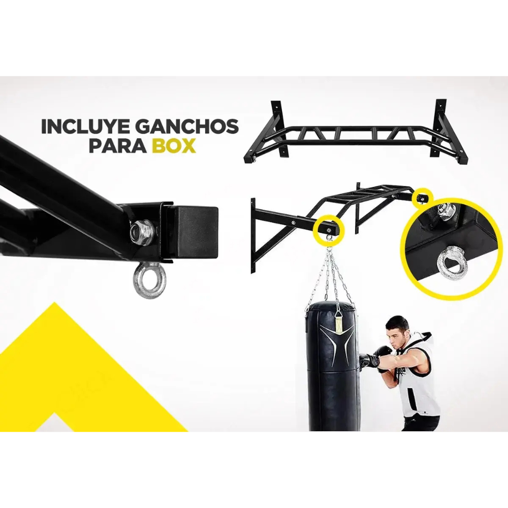 Barra Dominadas Pared Crossfit Multi Agarre 500k Ganchos Energy Fit