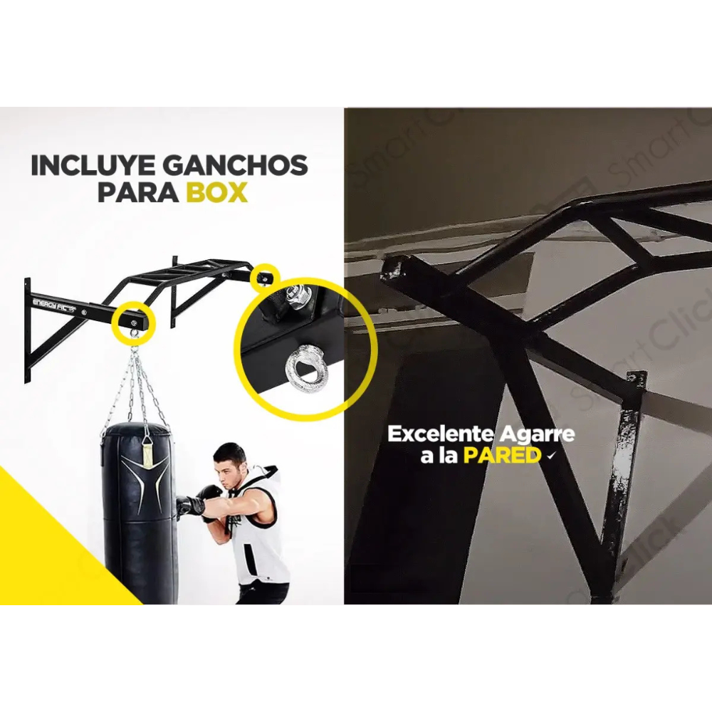 Barra Dominadas Pared Crossfit Multi Agarre 500k Ganchos Energy Fit