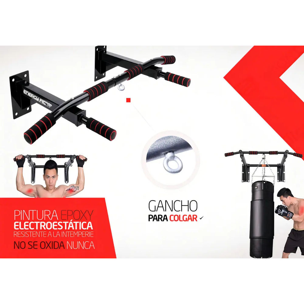 Barra Dominadas Pared Crossfit Paralela 200k Triple + Gancho