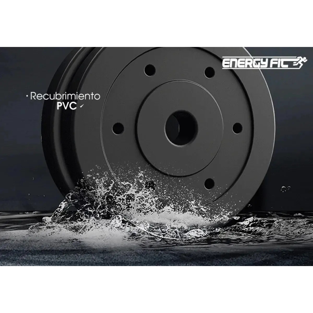 Kit Barra + Mancuernas Pesas Macizas 1.50 Mts Rosca + 15 Kg