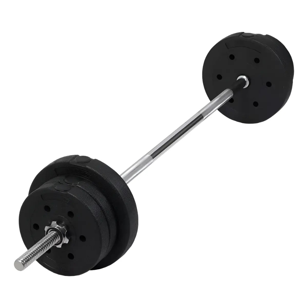 Barra Pesas Maciza 1.20 Mts Cromada Rosca + Kit 20 Kg Discos