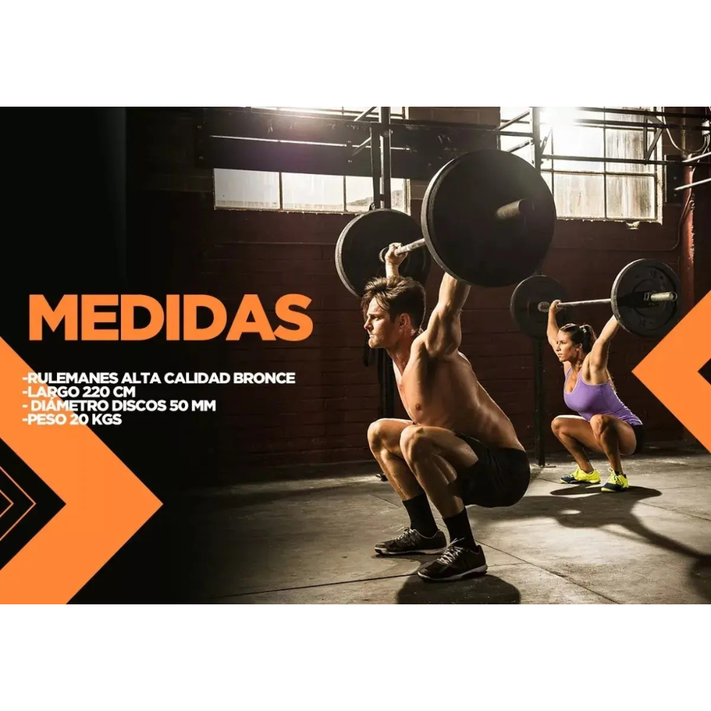 Barra Olímpica Energy Fit Crossfit 20kg Acero Cromado 2.20m 50mm