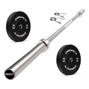 Kit Barra Olimpica + Discos Bumper 40 Kg Maciza 50mm 1.2 Mt
