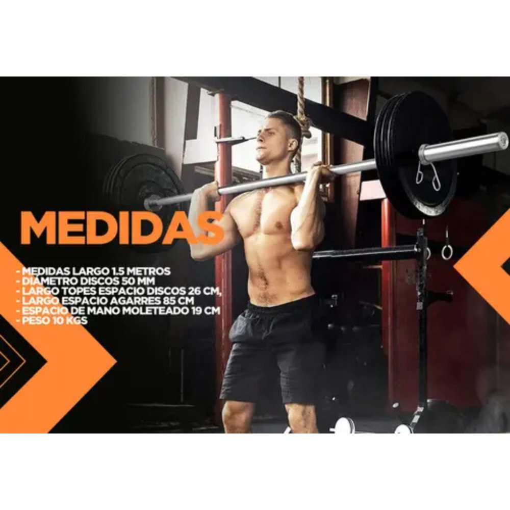 Barra Olimpica Maciza 1.5m Energy Fit 50mm Cromado Pesas Gym
