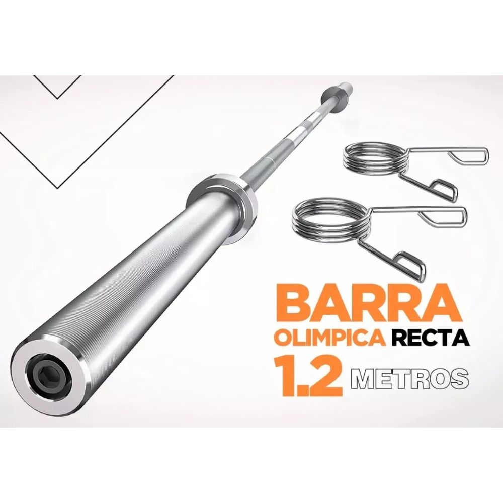 Barra Olimpica Recta Maciza Cromada 1.2 Mts Rulemanes 50 Mm Cromado