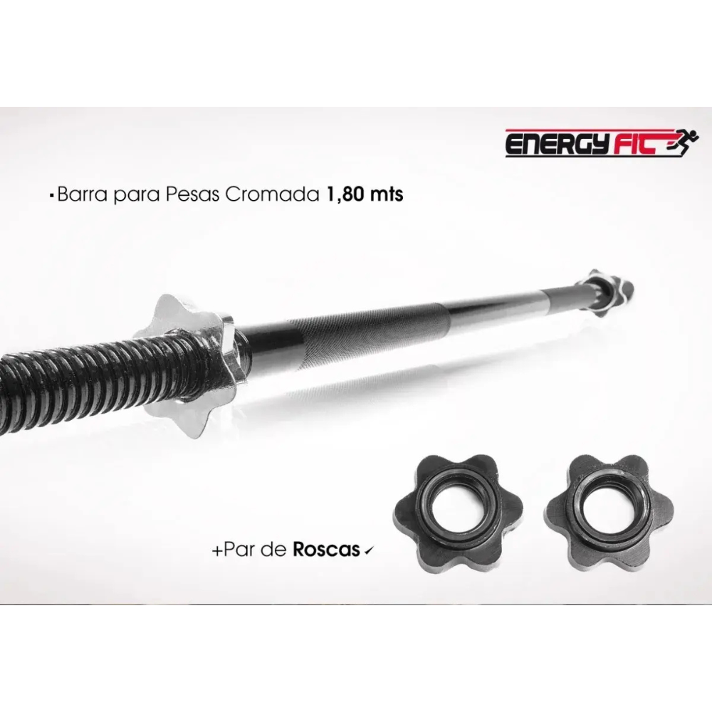 Kit Barra Discos 30 Kg Pesas Maciza Cromada 1.8 Metros Rosca