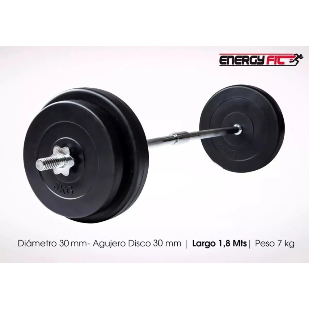 Barra Pesas Discos Cromada Maciza 1.8 Metros 7 Kgs + Roscas