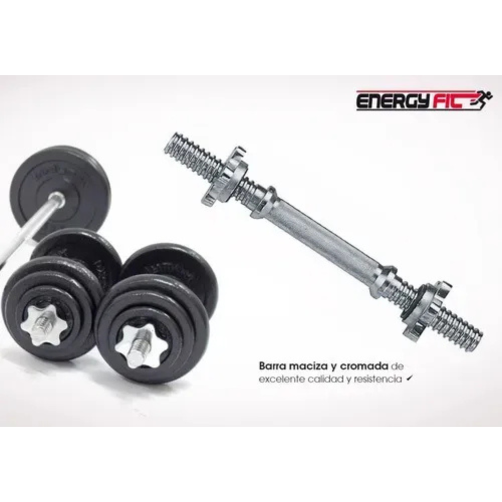 Mancuernas Pesas Para Discos Cromadas Macizas Con Kit Rosca