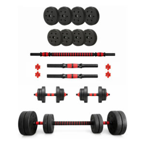 Kit Mancuernas Y Barra Topes A Rosca 30kg Discos