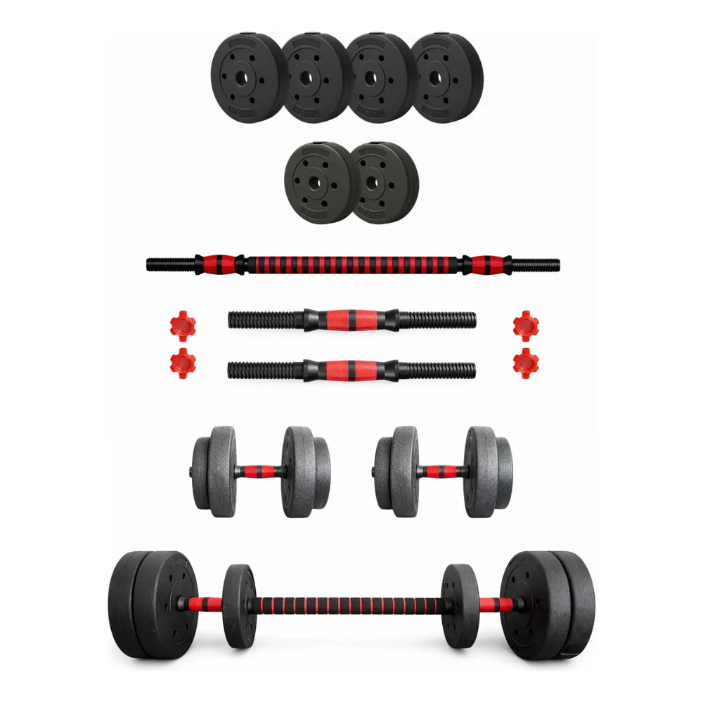 Kit Mancuernas Y Barra Topes A Rosca 25kg Discos