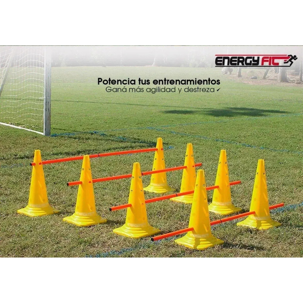 Kit Conos + Valla Salto Futbol 50cm Regulables Y Ranurados