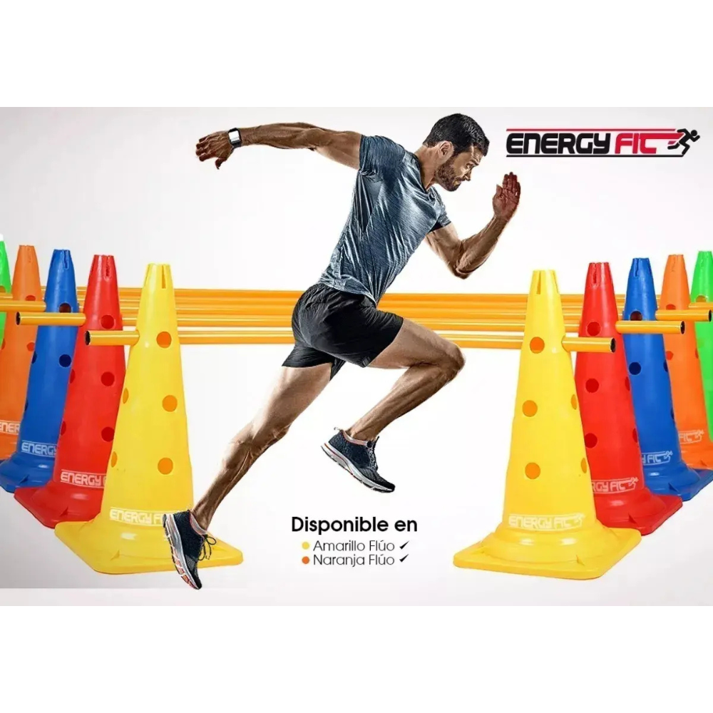 Kit Conos + Valla Salto Futbol 50cm Regulables Y Ranurados