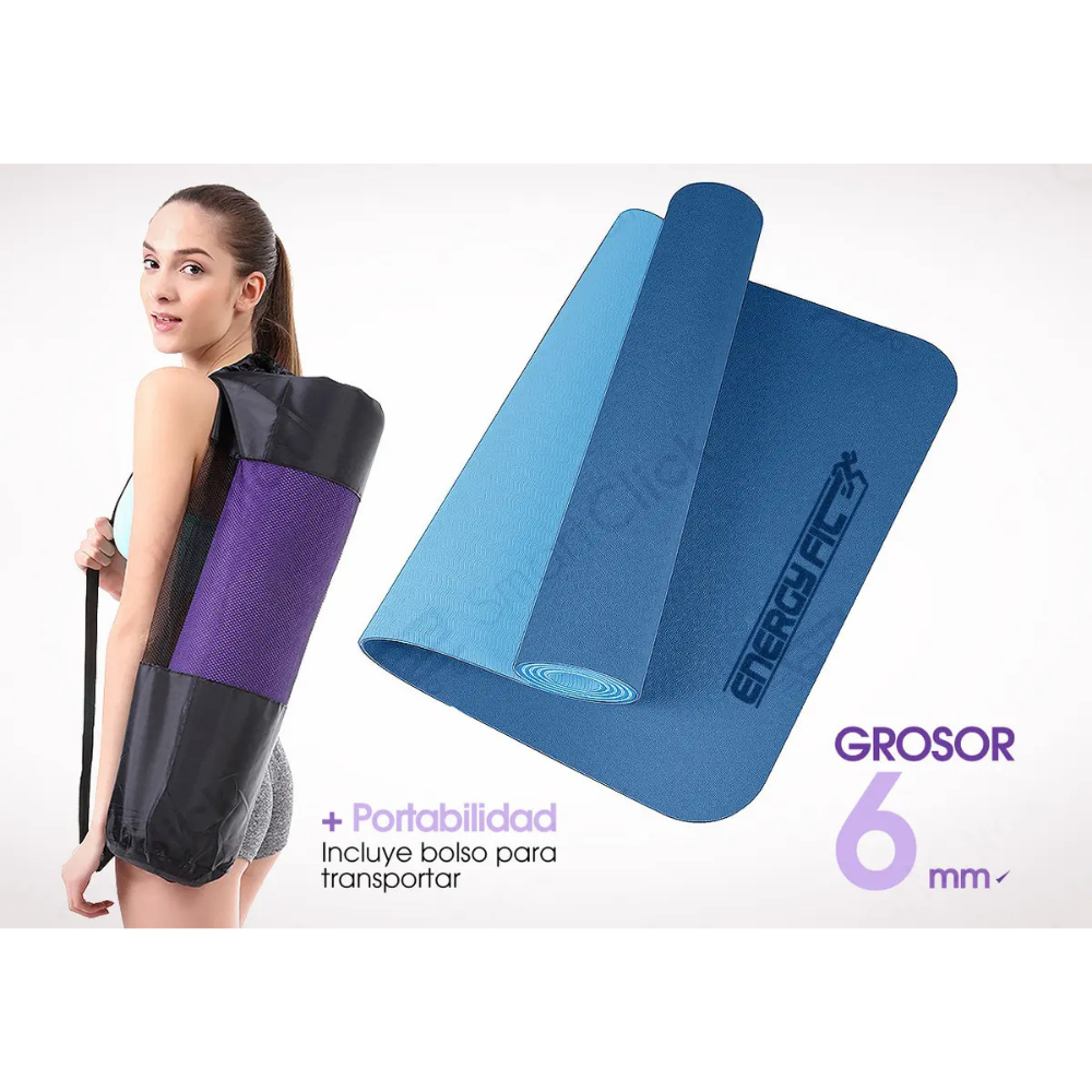 Mat Yoga Colchoneta 6 Mm + Kit Ladrillos Cintos Estiramiento