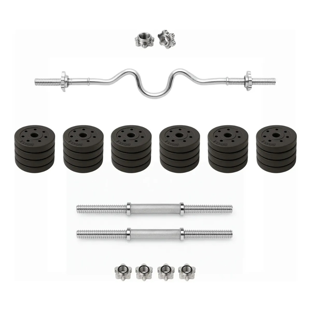 Barra Ez W Curva Pronunciada 1.2 metros + 2 Mancuernas + 30kg En Discos