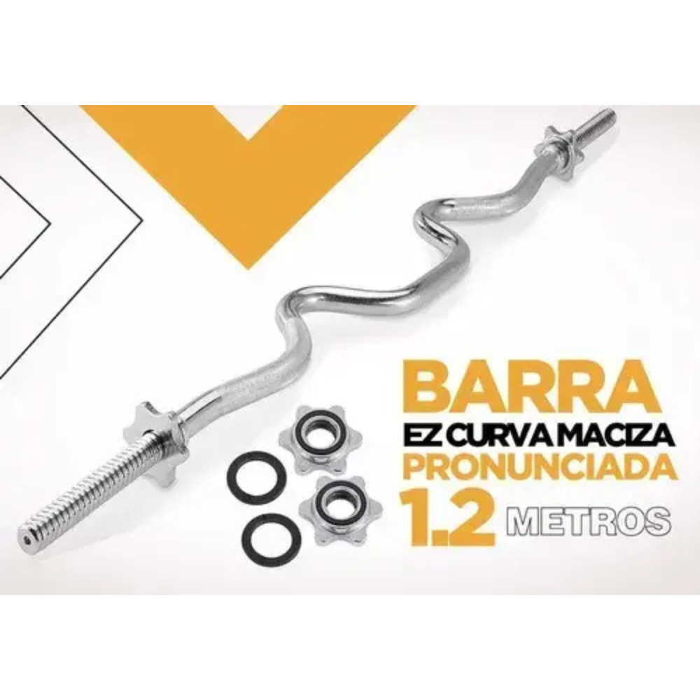 Barra Ez W Curva Pronunciada 1.2 metros + 2 Mancuernas + 30kg En Discos