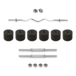 Kit Barra Ez W Curva Ligera 1.2 metros + 2 Mancuernas + 30kg En Discos