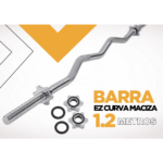 Barra EZ Curva Cromada Maciza de 1.2 m para Biceps y Triceps con Topes de Rosca