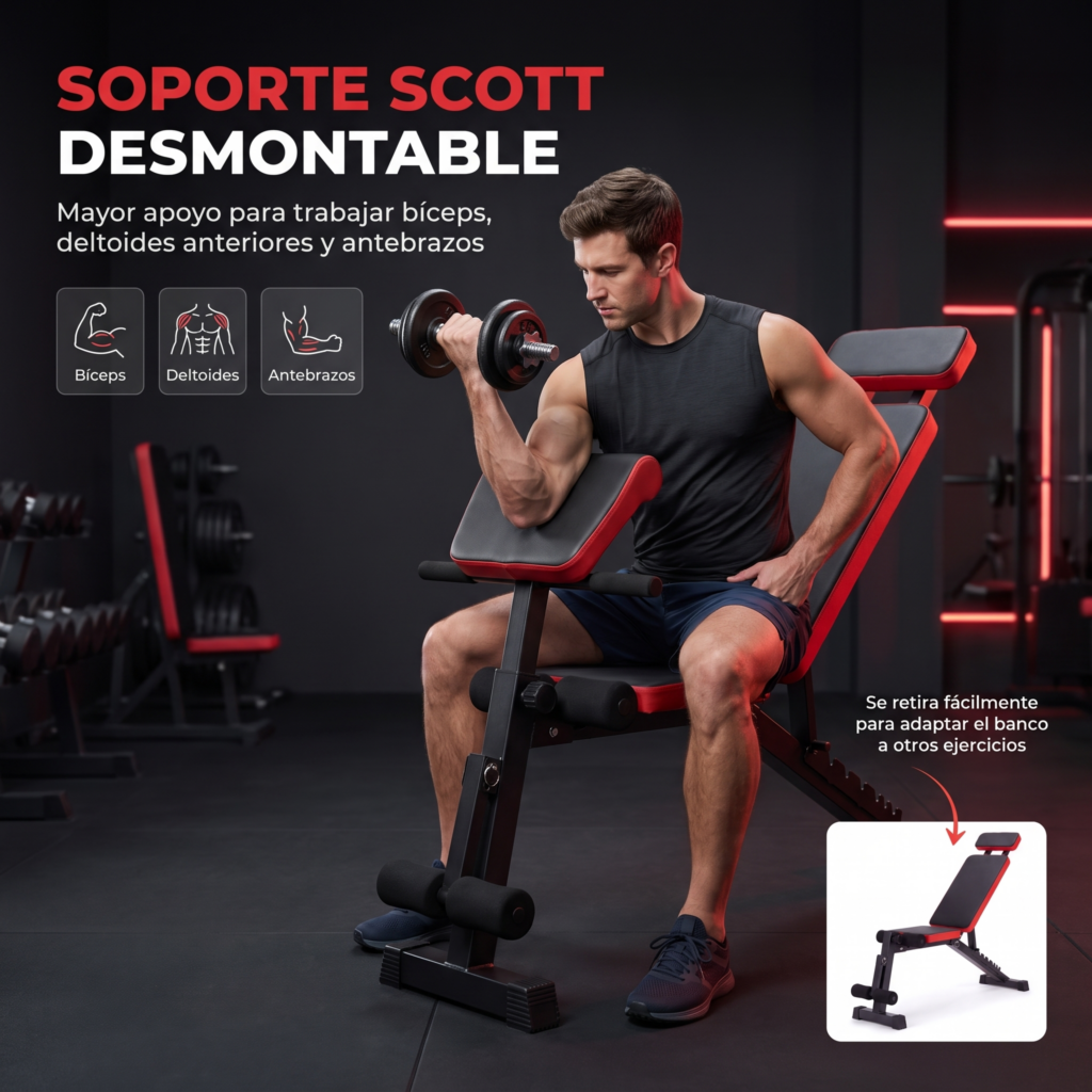 Banco Gym Plegable Multifunción Regulable Scott Abdominales